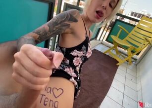 Cum on tits public